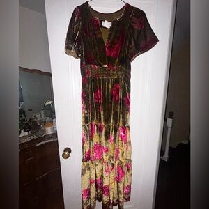 Anthropologie Velvet Maxi Dress in Pink and Gold